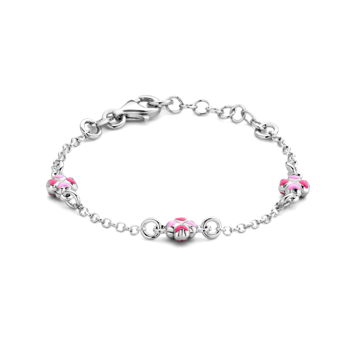 Armband Kleeblätter Emaille 11 + 2 cm Silber rhodiniert
