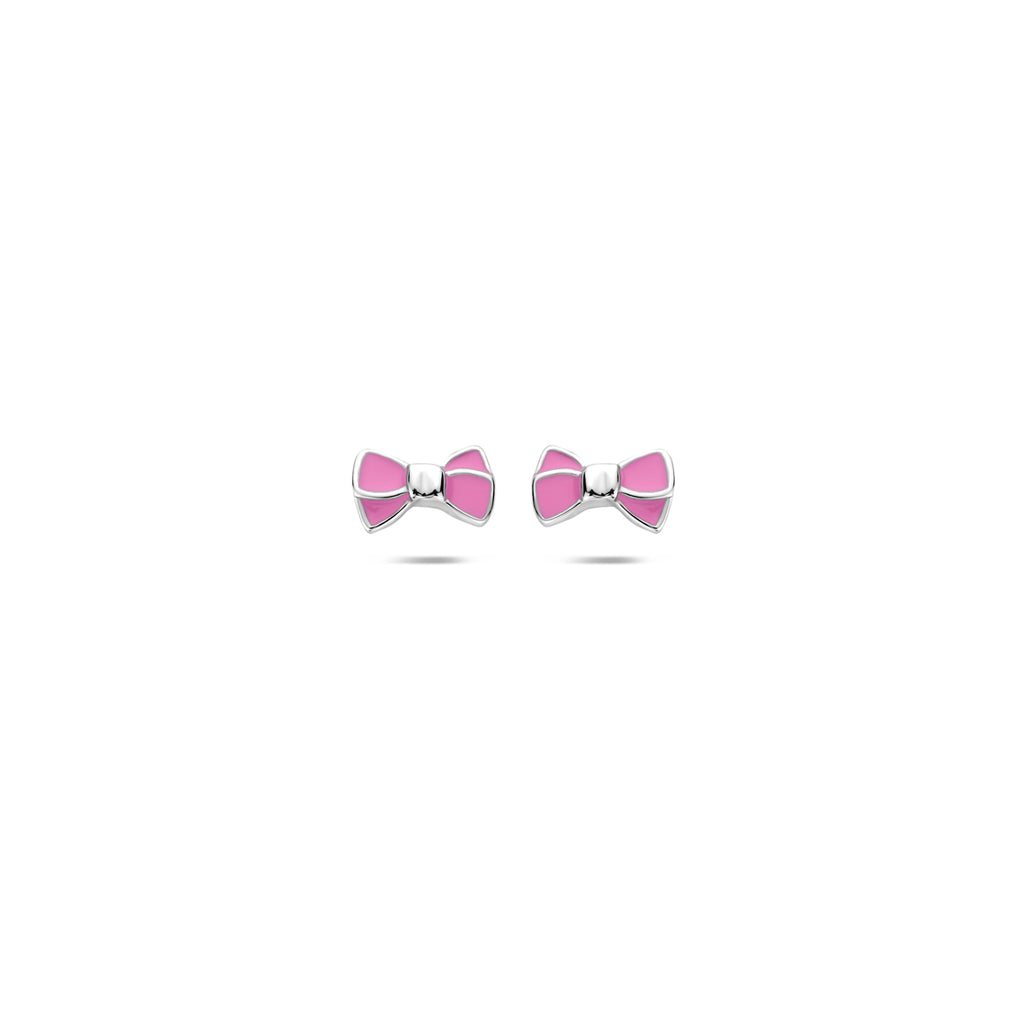 oorknoppen roze strik 4 mm zilver gerhodineerd
