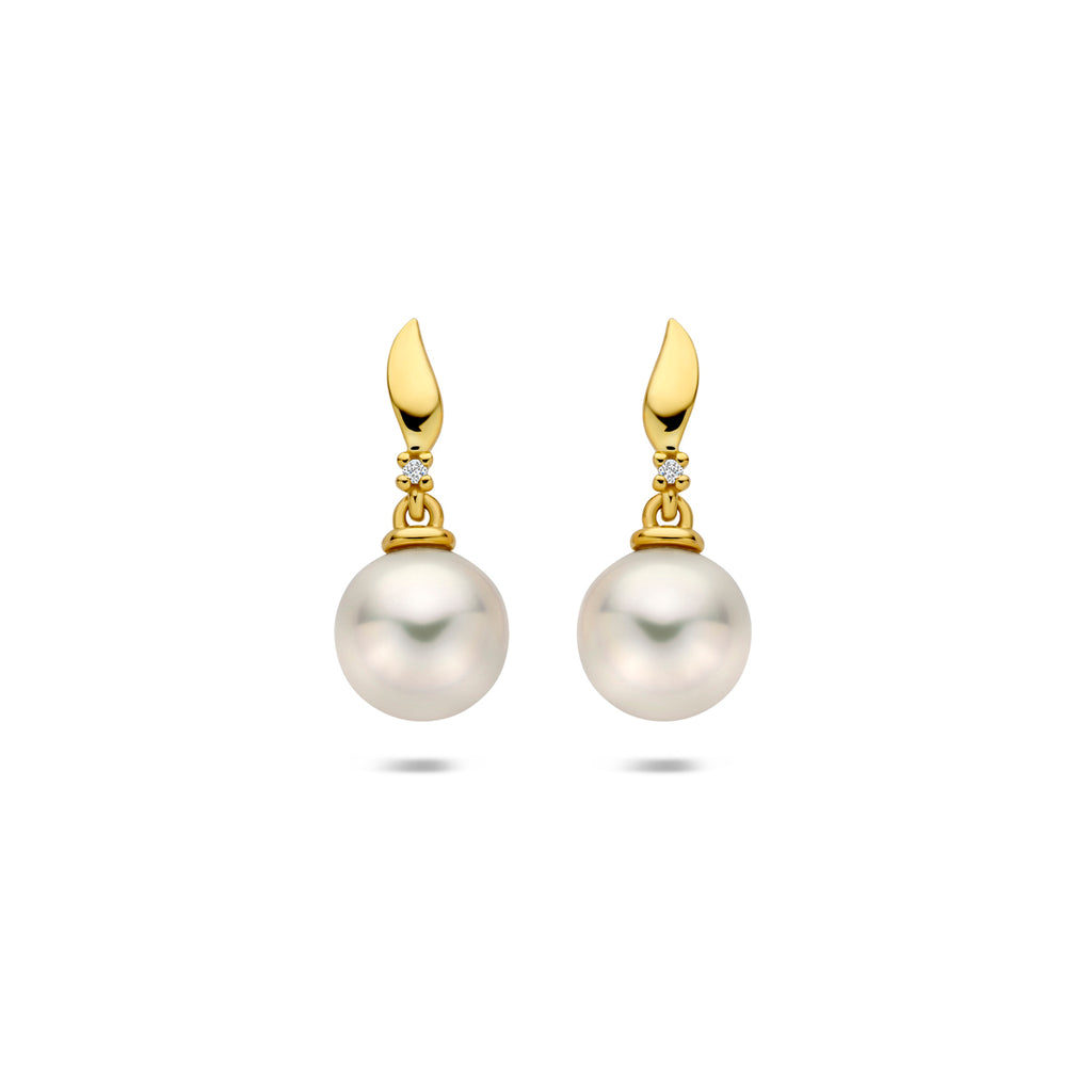Ohrhänger Perle und Diamant 0.01ct (2x 0.005ct) h p 17 mm 14K Gelbgold