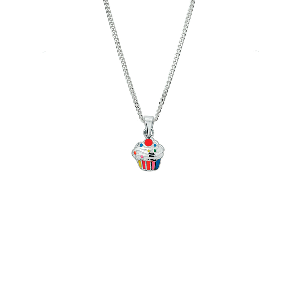 collier cupcake emaille 36 + 4 cm zilver gerhodineerd