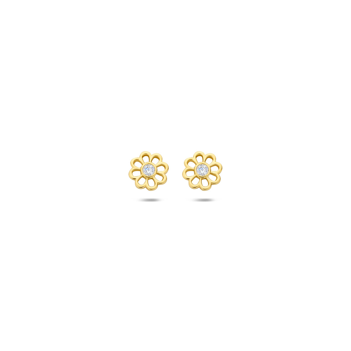 Ohrstecker Blume Zirkonia 14K Gelbgold