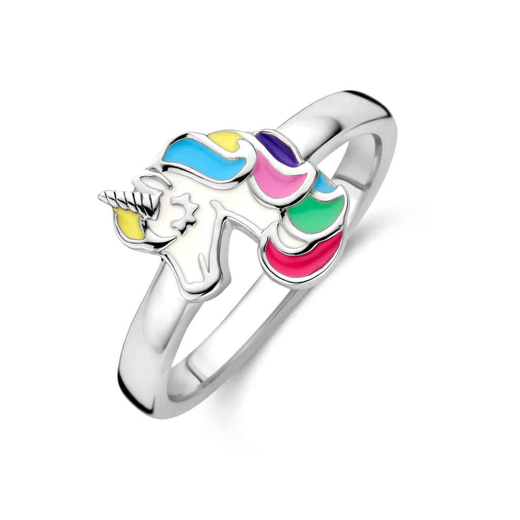 ring eenhoorn emaille zilver gerhodineerd