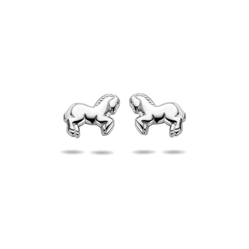 oorknoppen paard 8,5 mm zilver wit