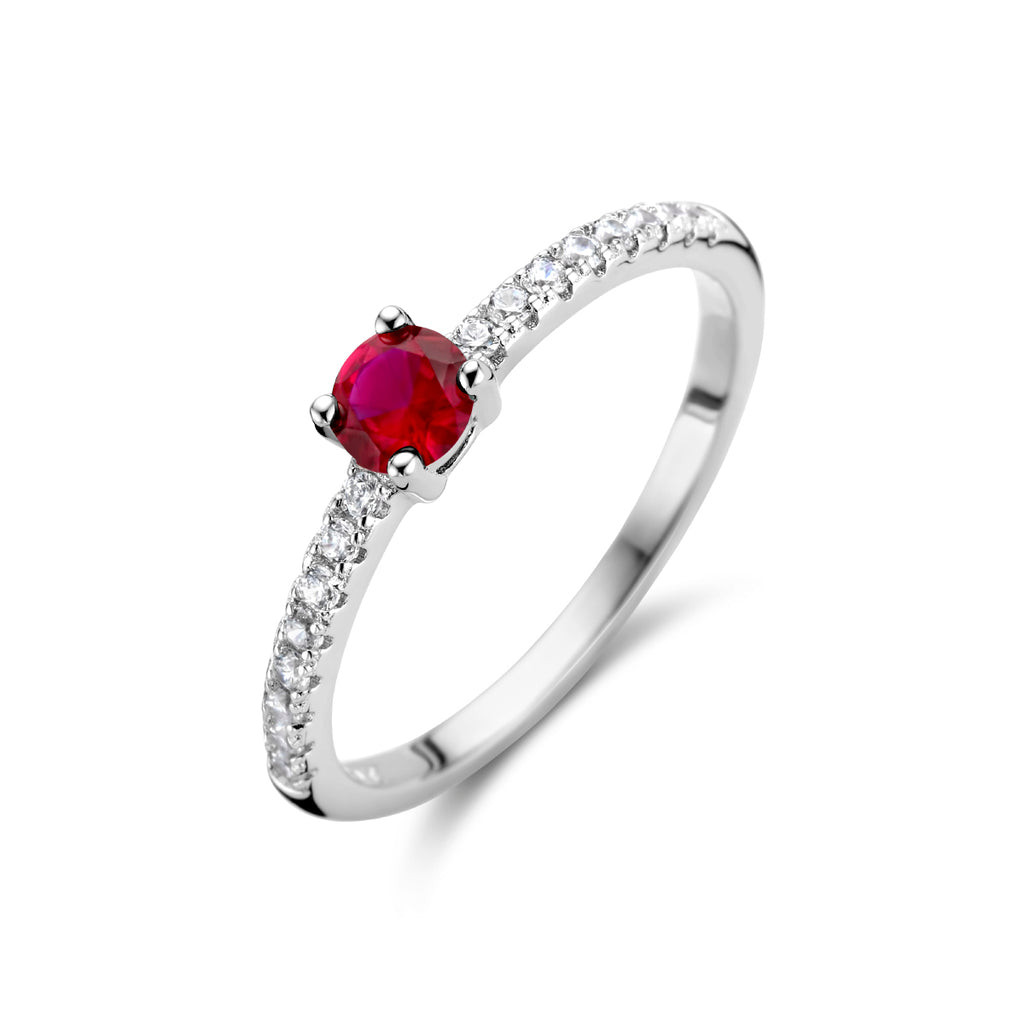 Ring aus rotem und weißem Zirkonia, Silber rhodiniert