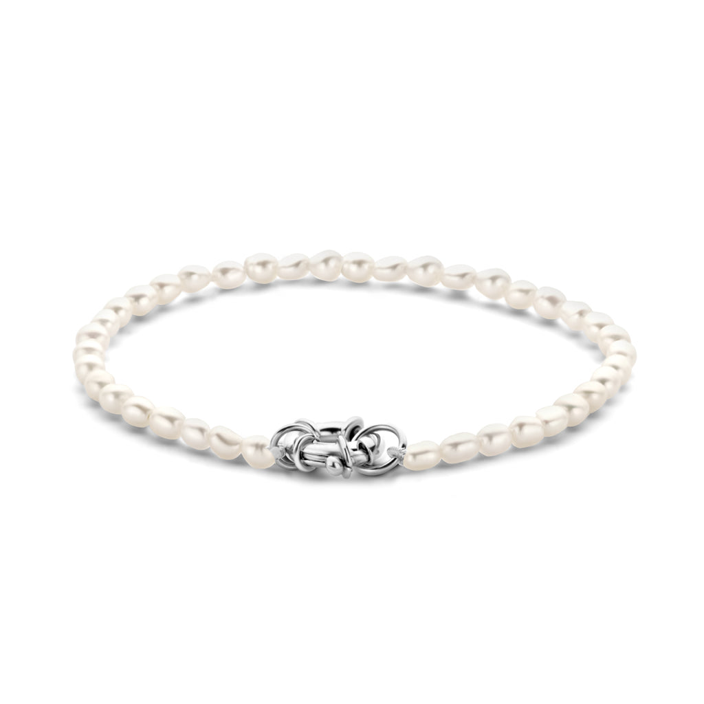 Armband Perle 3,8 mm 18,5 cm mit großem Federringverschluss rhodiniertem Silber