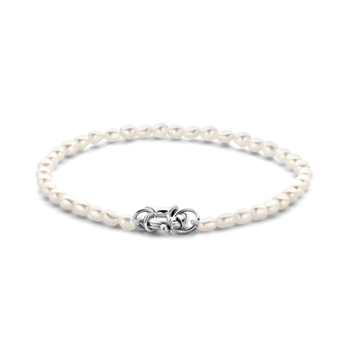 Armband Perle 3,8 mm 18,5 cm mit großem Federringverschluss rhodiniertem Silber
