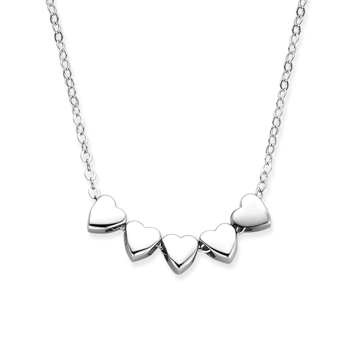 collier 5 hartjes 41 + 4 cm zilver gerhodineerd