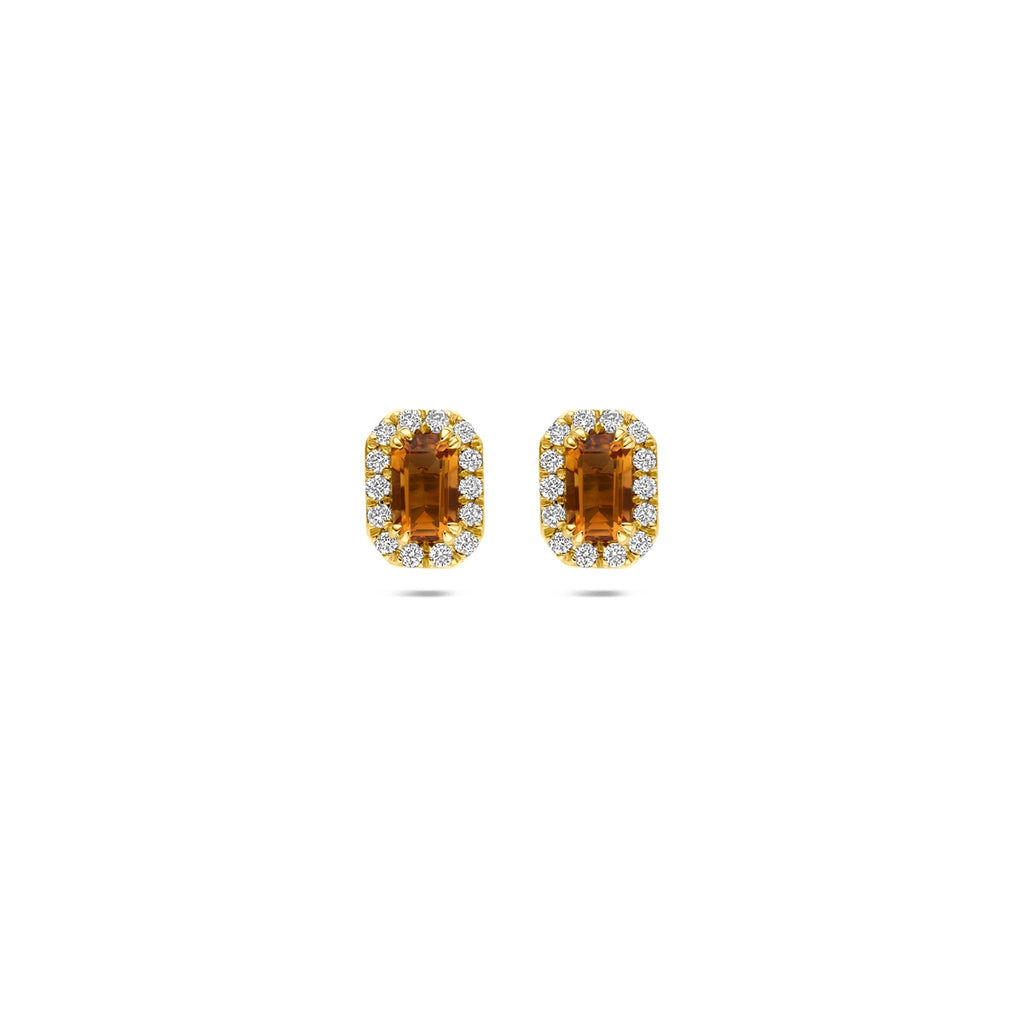 oorknoppen citrien en lab grown diamant 0.16ct (2x 0.08ct) f vs 7,5 mm 14K geelgoud