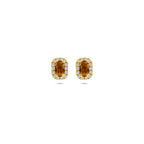 oorknoppen citrien en lab grown diamant 0.16ct (2x 0.08ct) f vs 7,5 mm 14K geelgoud
