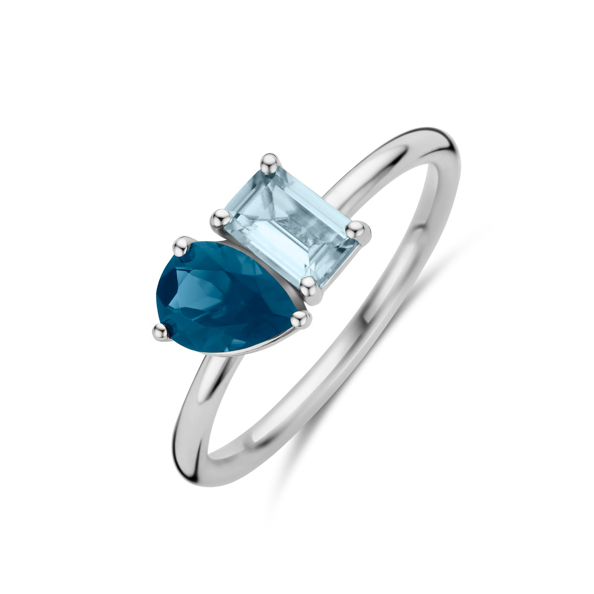 ring toi-et-moi sky blue topaas en london blue topaas 14K witgoud
