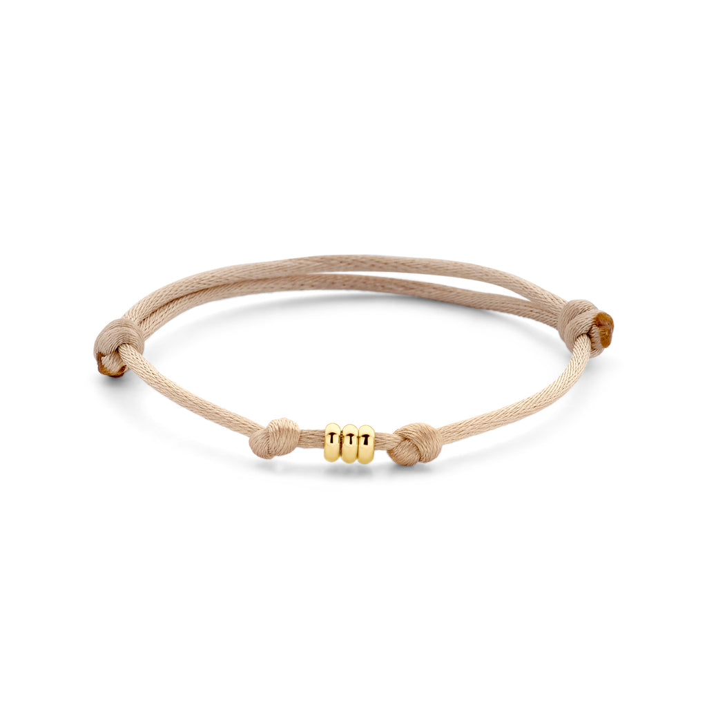 Armband satinbeige 13 - 26 cm 14K Gold mit Kautschuk/Nylon/Leder