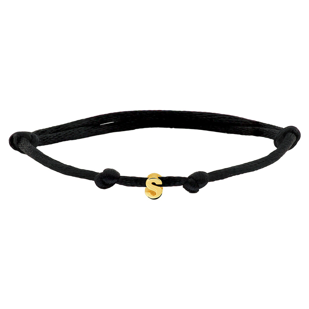 Armband Satin schwarz Buchstabe 13 - 26 cm 14K Gold mit Gummi/Nylon/Leder