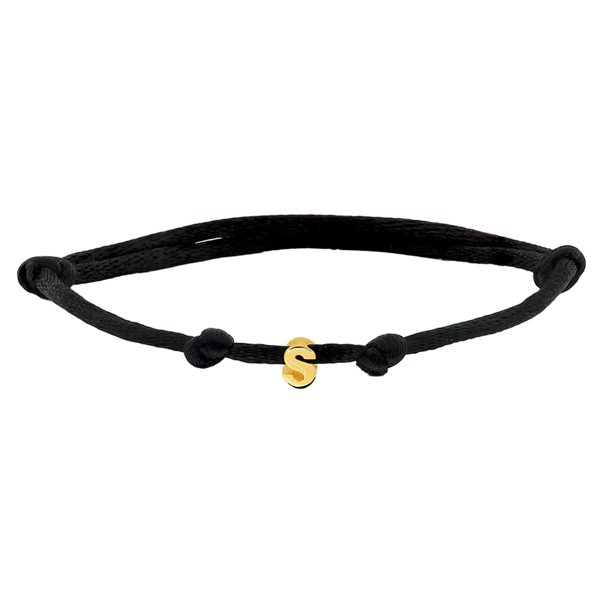 Armband Satin schwarz Buchstabe 13 - 26 cm 14K Gold mit Gummi/Nylon/Leder