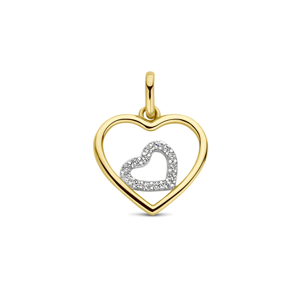 hanger hartjes zirkonia 14K bicolor goud geel/wit