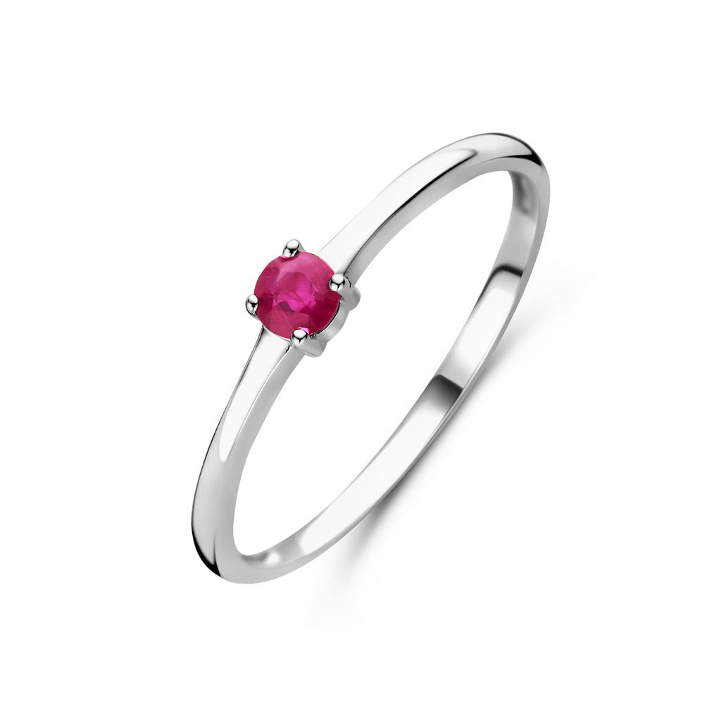 ring met geboortesteen robijn juli zilver gerhodineerd