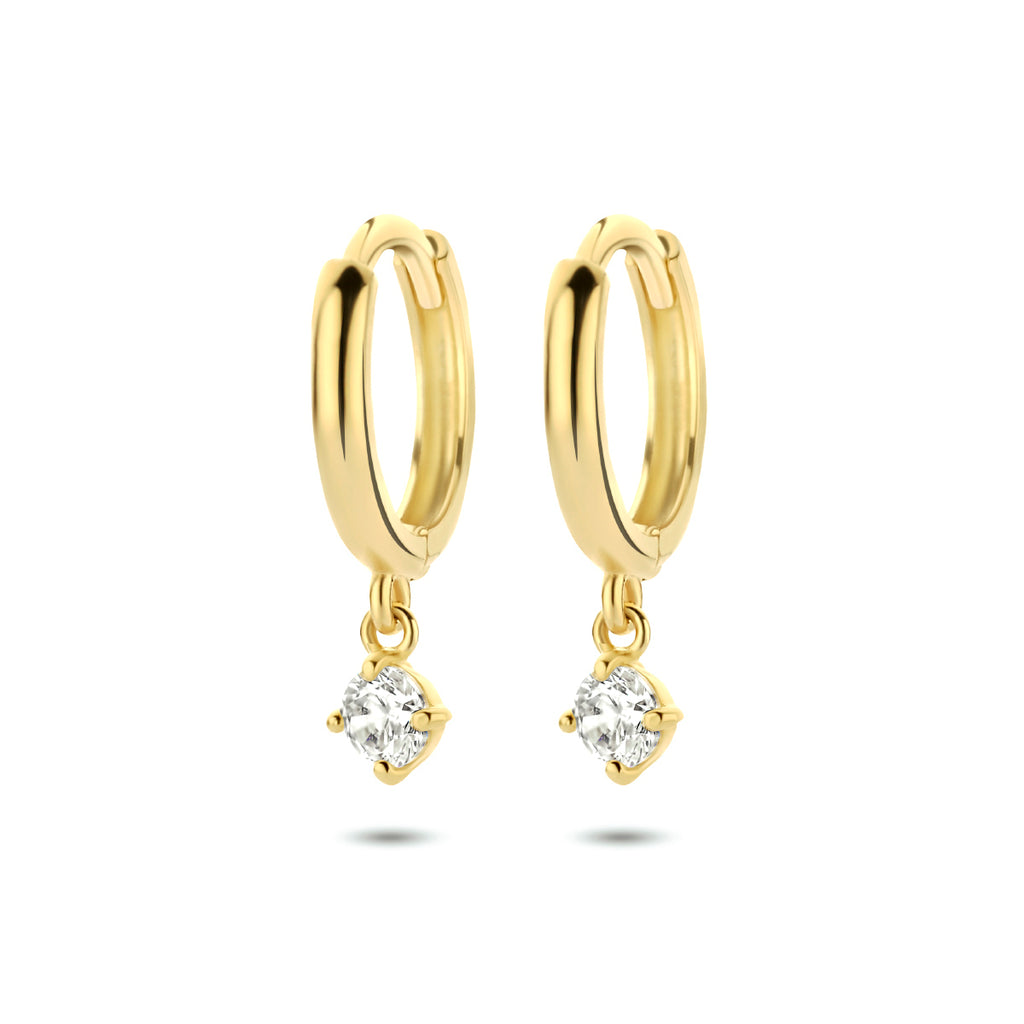 klapoorringen zirkonia 14K geelgoud