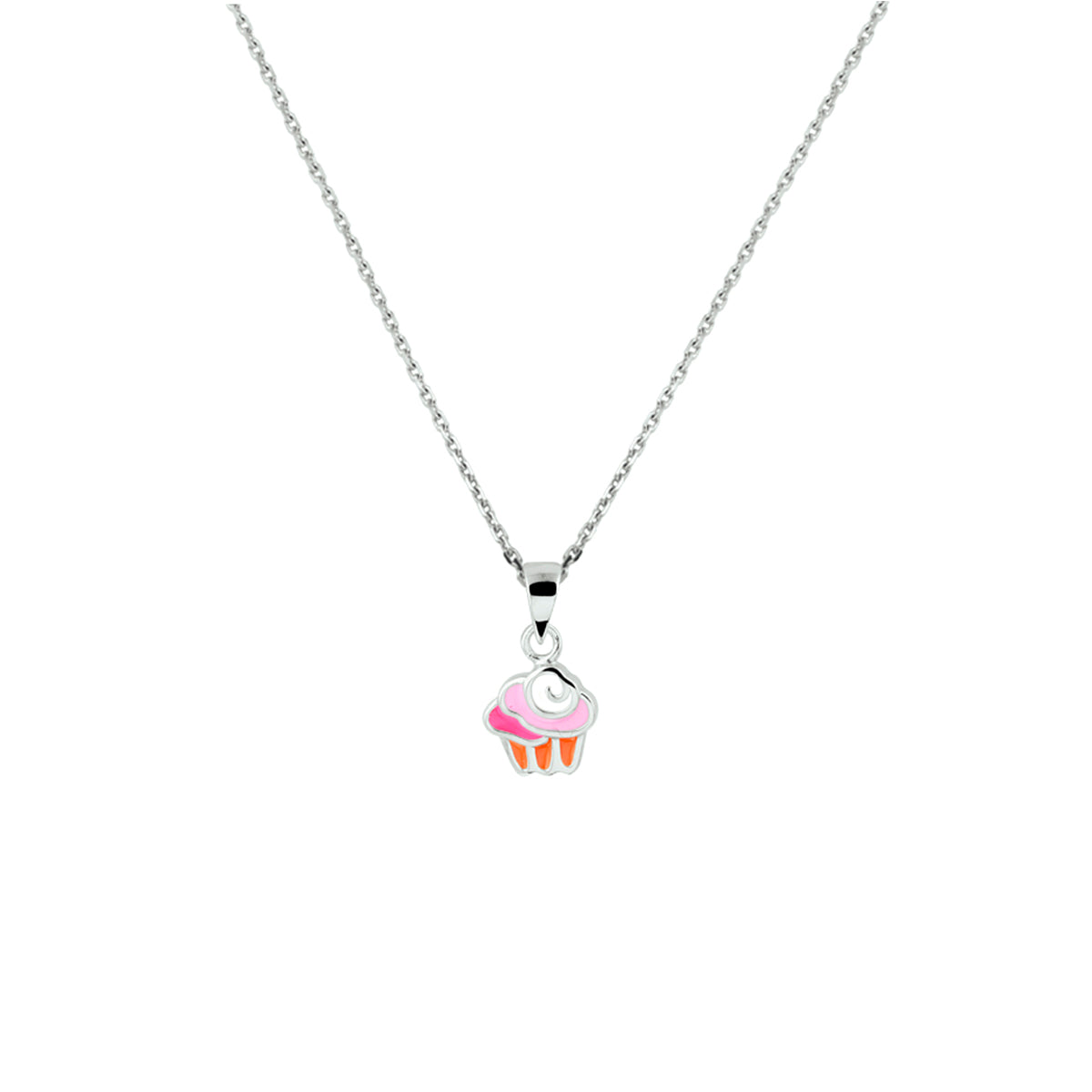 Halskette Cupcake Emaille 36 + 4 cm Silber rhodiniert