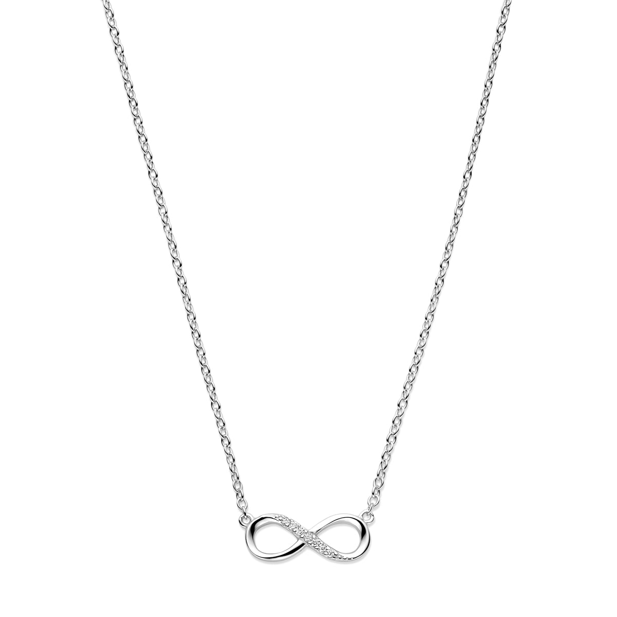 Halskette Infinity Zirkonia 41 + 4 cm Silber rhodiniert