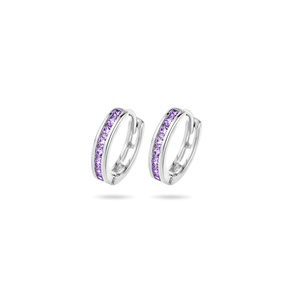 Klappcreolen lila Zirkonia 12,5 mm Silber rhodiniert