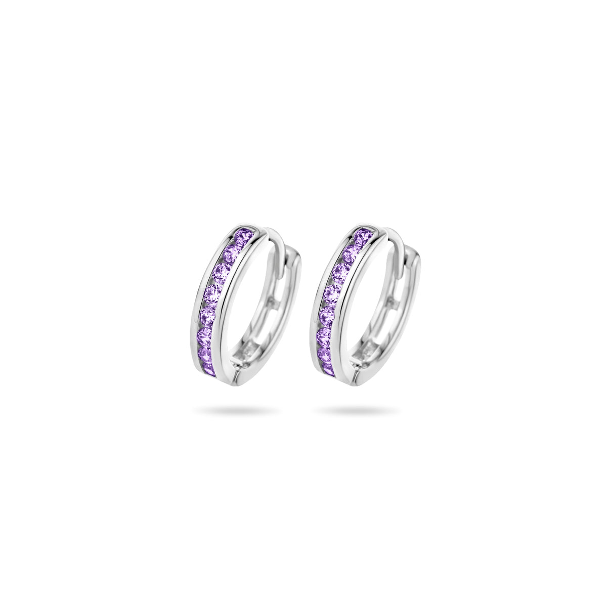 Klappcreolen lila Zirkonia 12,5 mm Silber rhodiniert