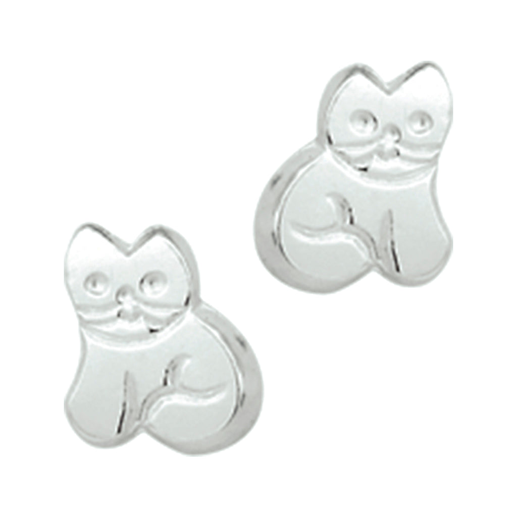 Ohrstecker Katze silber weiß