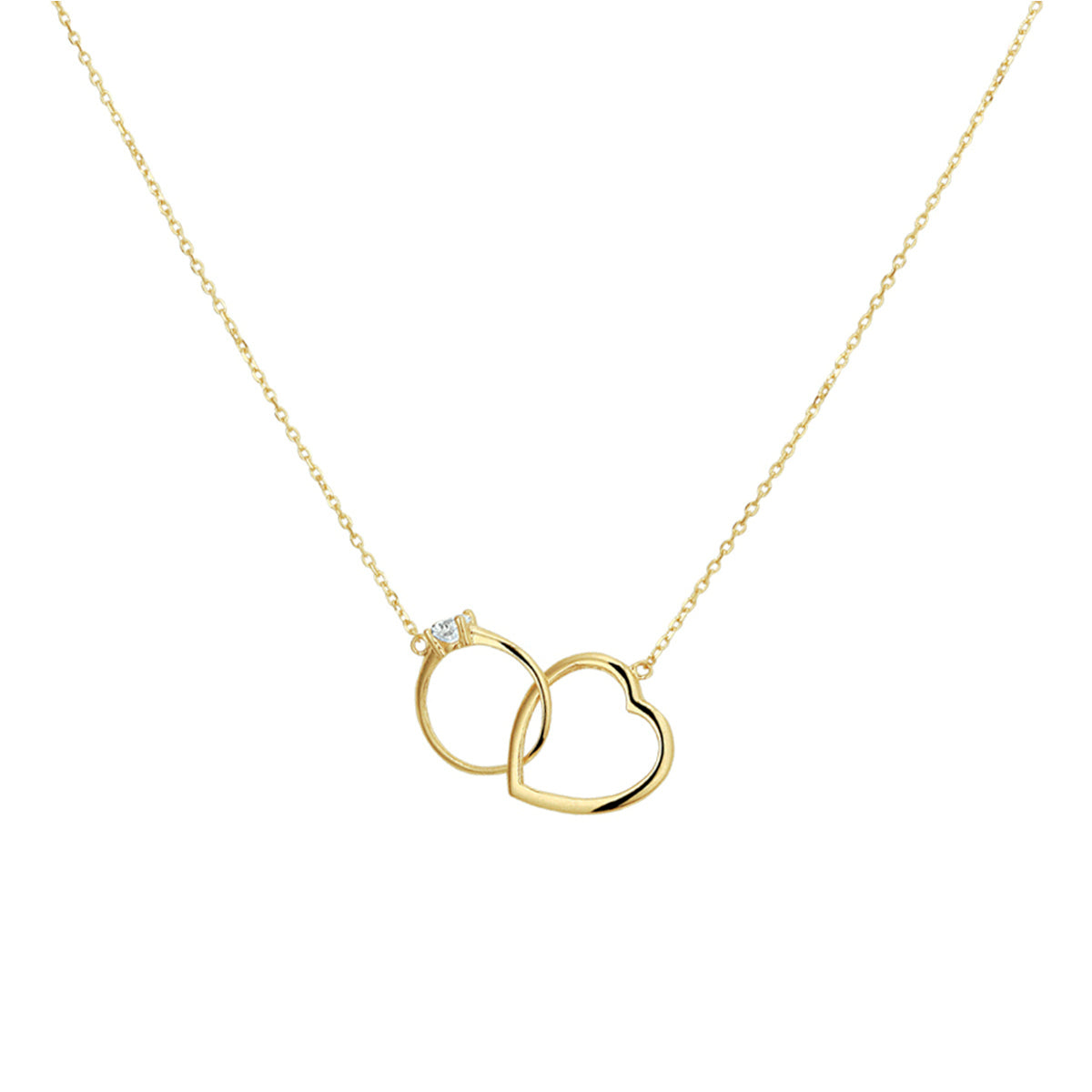 Halskette Herz rund Zirkonia 40 - 42 - 44 cm 14K Gelbgold