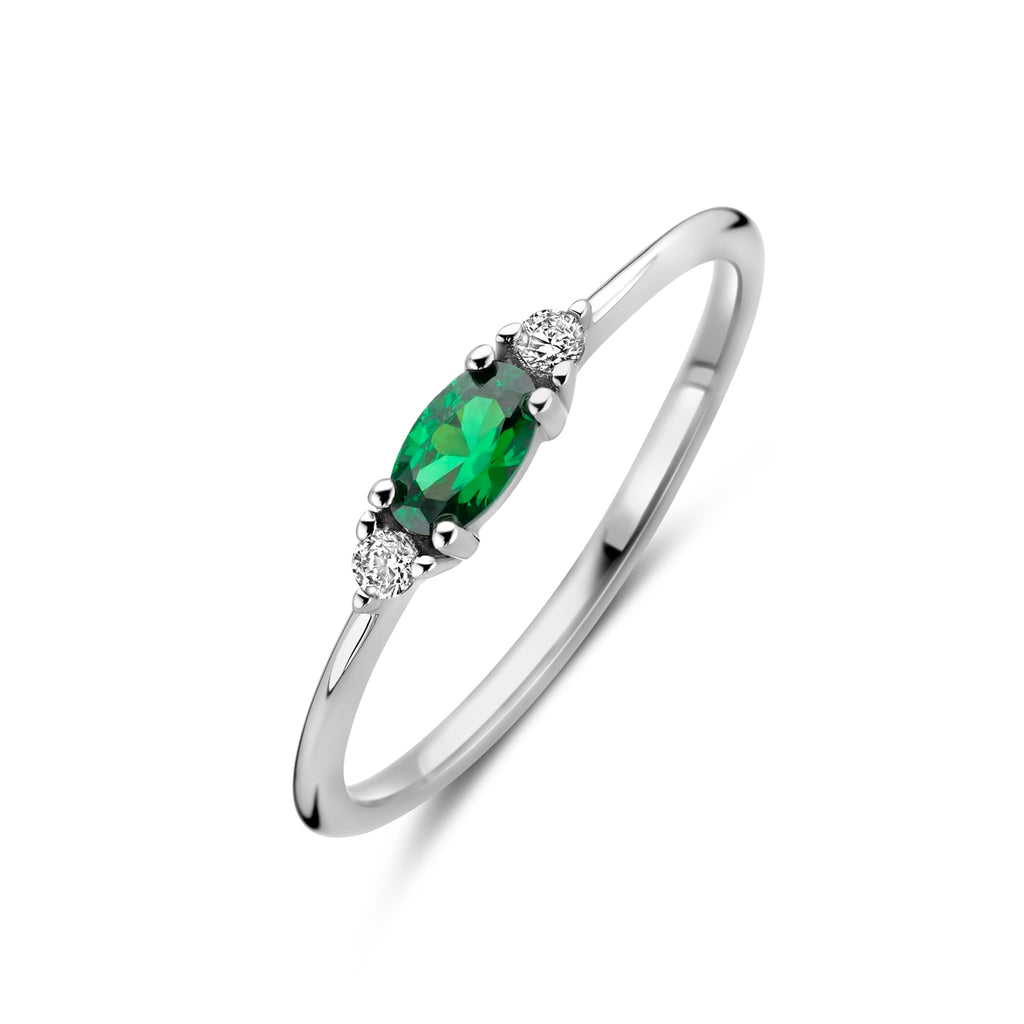 ring wit en groen zirkonia zilver gerhodineerd
