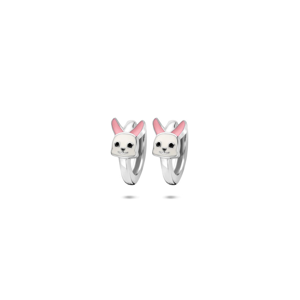 Klappohrringe Emaille Hase 10 mm Silber rhodiniert