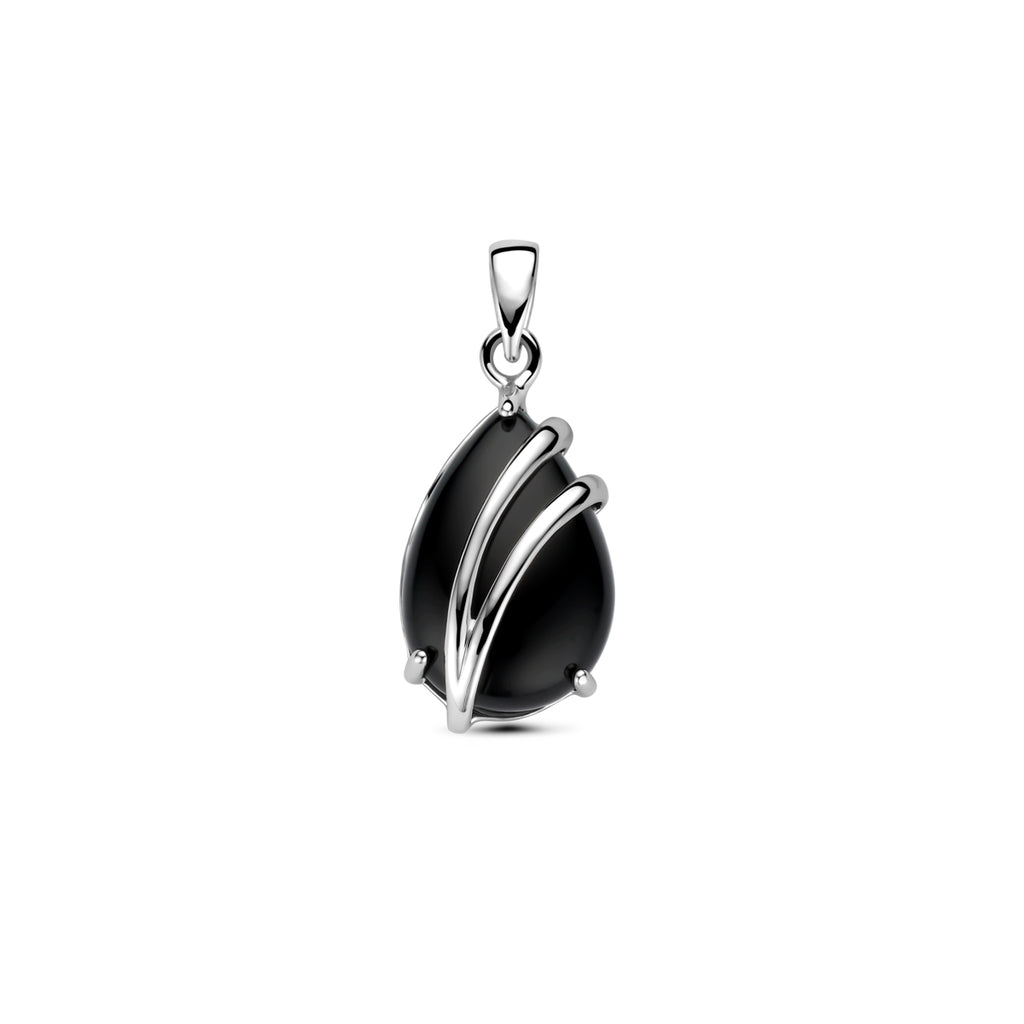 Anhänger Tropfen Onyx 16 mm Silber rhodiniert