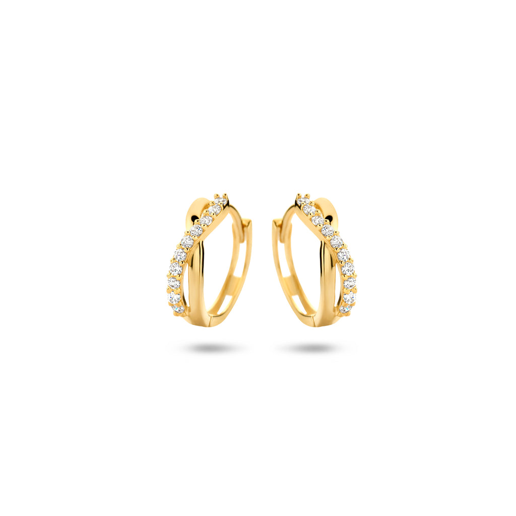 klapoorringen zirkonia 12,5 mm 14K geelgoud