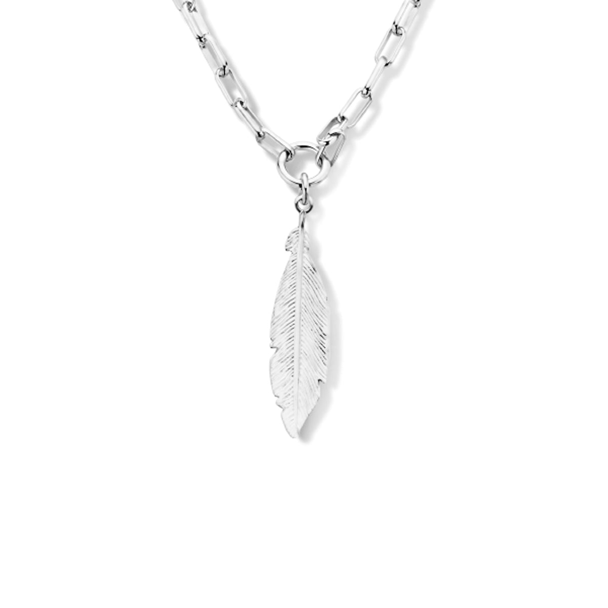 Halskette Büroklammer Feder 2,8 mm 42 + 3 cm Silber rhodiniert