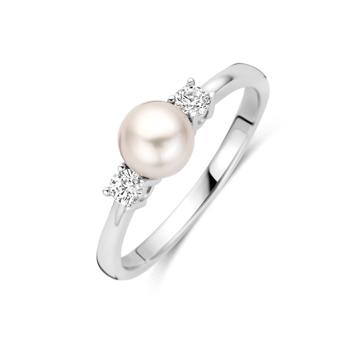 Ring Perle und Zirkonia Silber rhodiniert