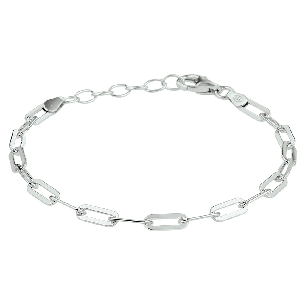 Armband Büroklammer Flachrohr 3,8 mm 16 + 3 cm Silber rhodiniert