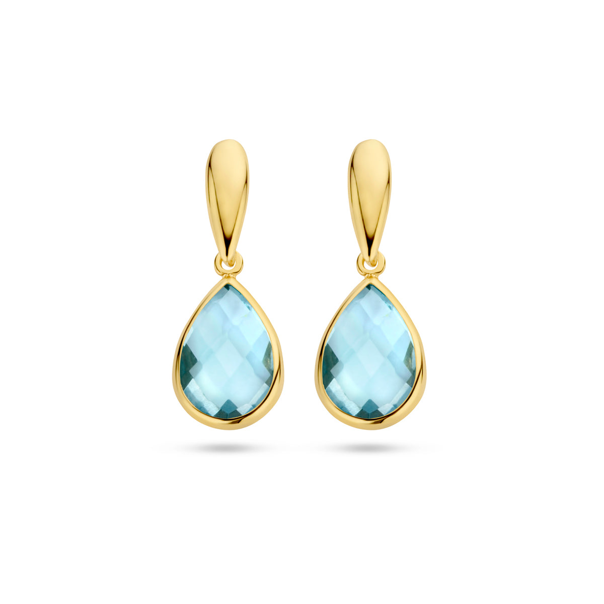 oorhangers blauw topaas 20 mm 14K geelgoud