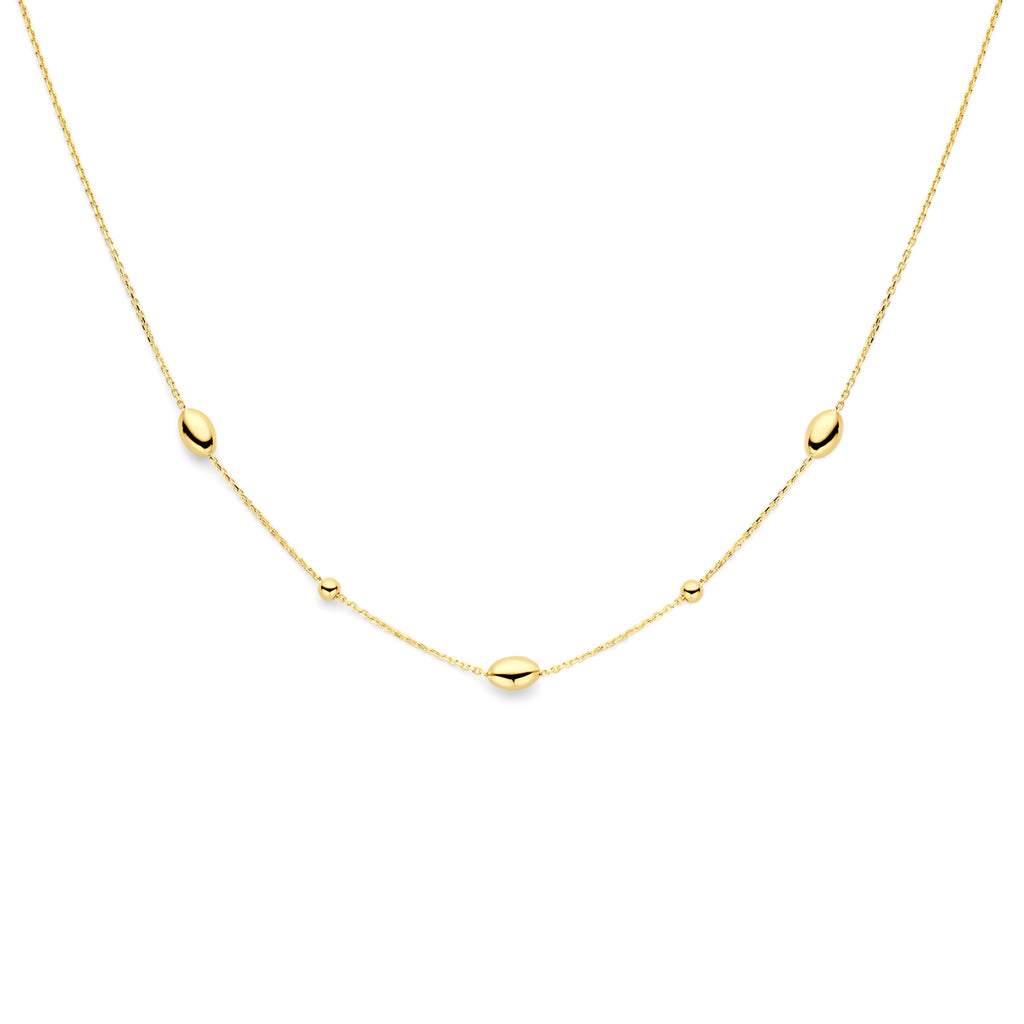 collier ovaaltjes en bolletjes 41 - 43 - 45 cm 14K geelgoud