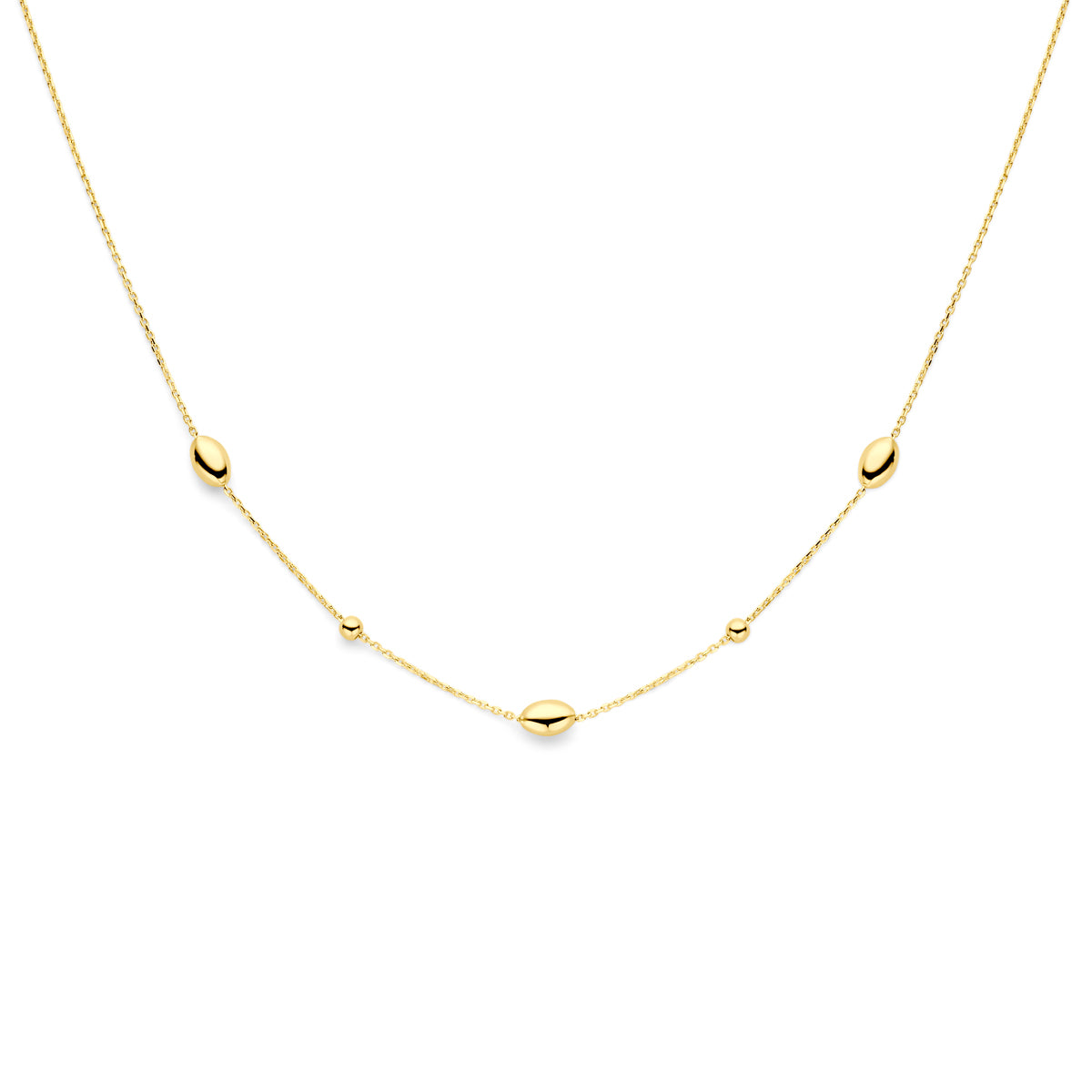 collier ovaaltjes en bolletjes 41 - 43 - 45 cm 14K geelgoud