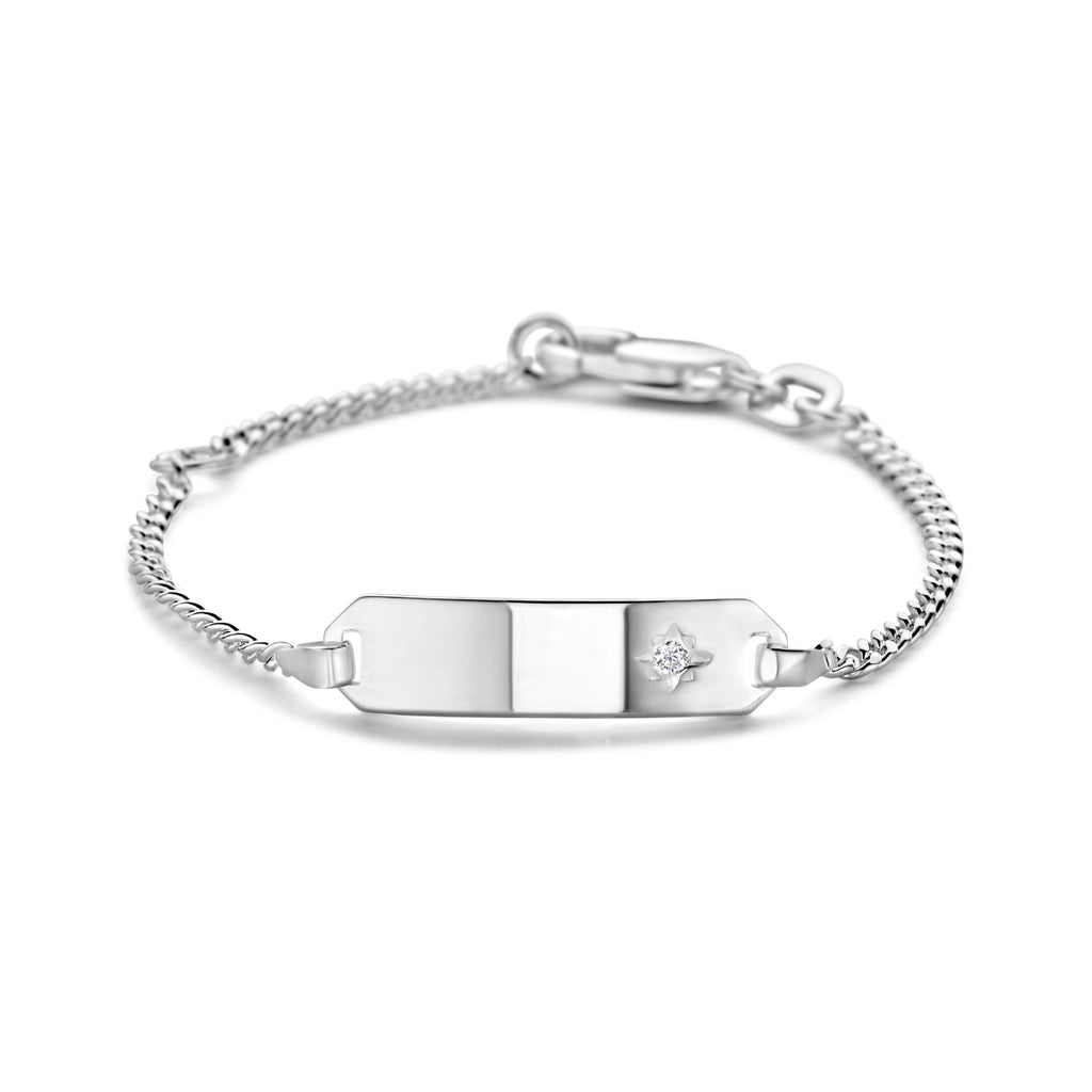 Gravurarmband Zirkonia Platte 5,0 mm 9 - 11 cm Silber rhodiniert
