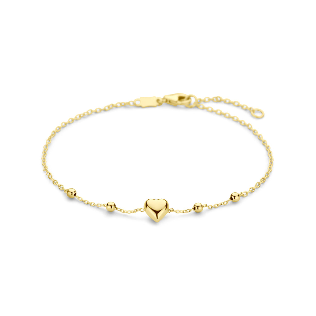 Armband Herz und Kügelchen 16 – 18 cm 14K Gelbgold