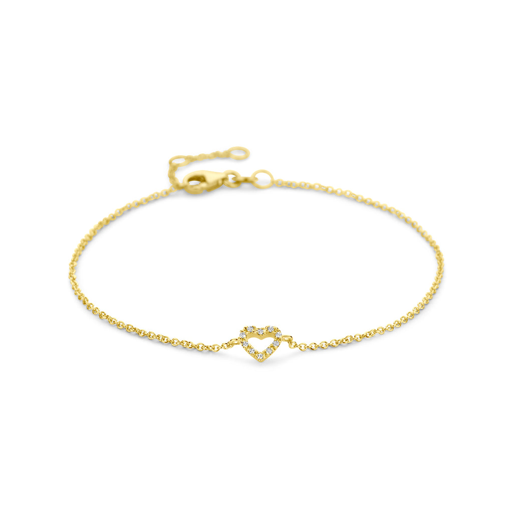 Armband Herz und Diamant 16,5 - 17,5 - 18,5 cm 0,04 ct H SI 14 K Gelbgold