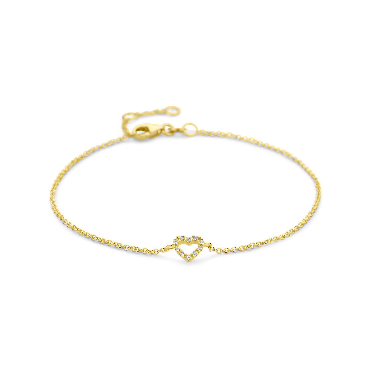 Armband Herz und Diamant 16,5 - 17,5 - 18,5 cm 0,04 ct H SI 14 K Gelbgold