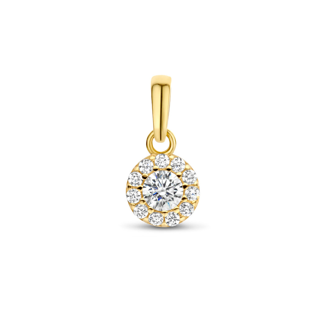 hanger zirkonia halo 12 mm 14K geelgoud
