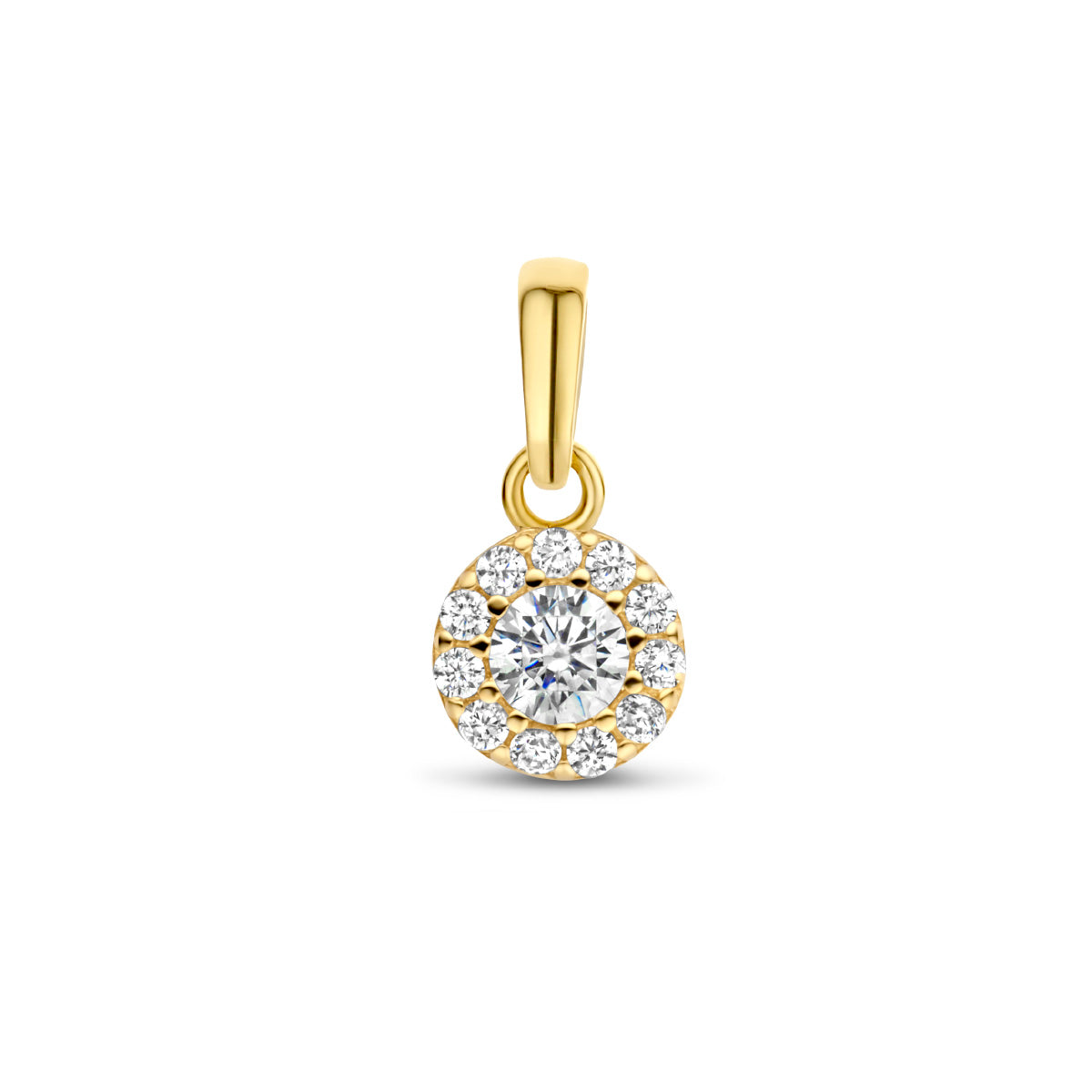 hanger zirkonia halo 12 mm 14K geelgoud