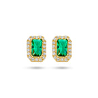 oorknoppen groen en wit zirkonia halo 14K geelgoud