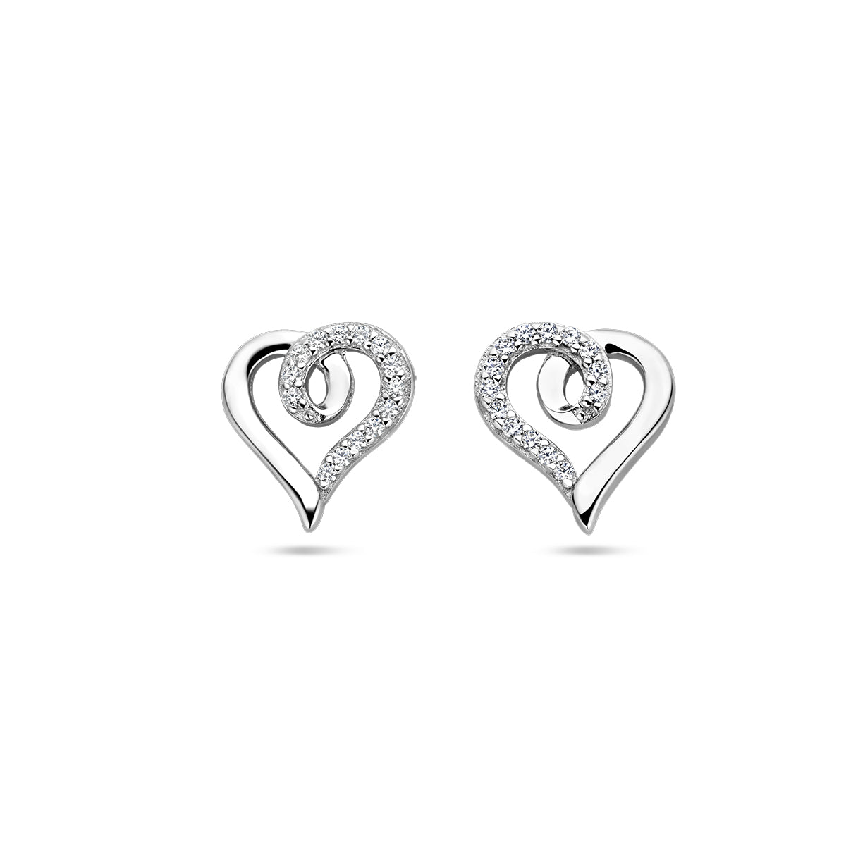 oorknoppen hart en zirkonia zilver gerhodineerd
