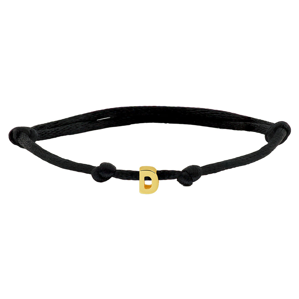 Armband Satin schwarz Buchstabe 13 - 26 cm 14K Gold mit Gummi/Nylon/Leder