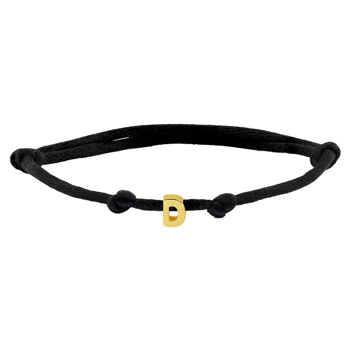 Armband Satin schwarz Buchstabe 13 - 26 cm 14K Gold mit Gummi/Nylon/Leder
