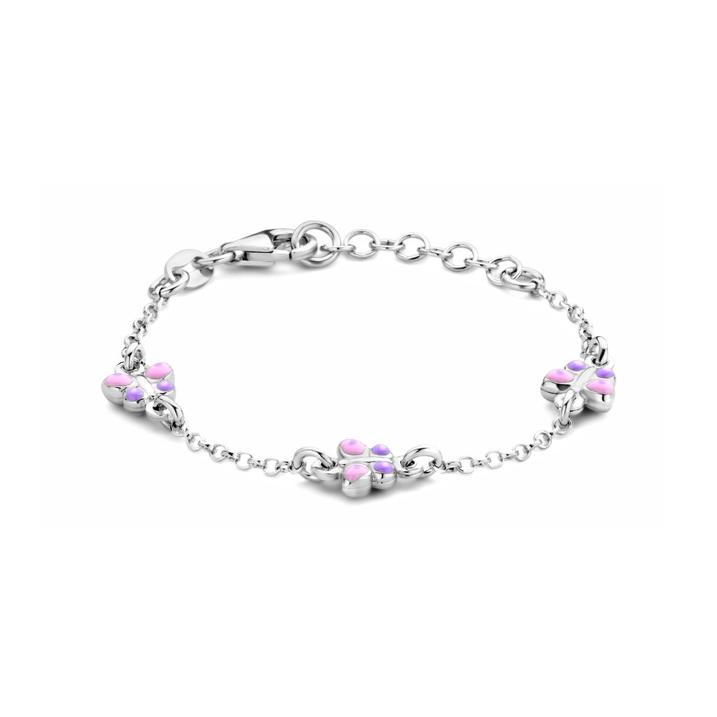 Armband Schmetterlinge Emaille 11 + 2 cm rhodiniert Silber