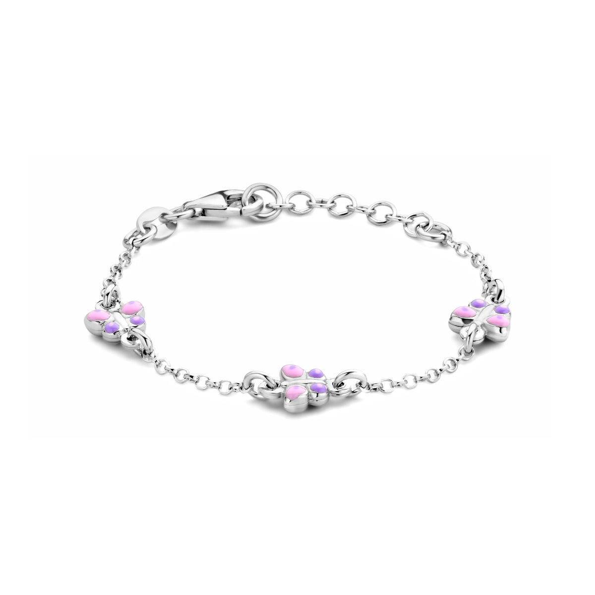 Armband Schmetterlinge Emaille 11 + 2 cm rhodiniert Silber