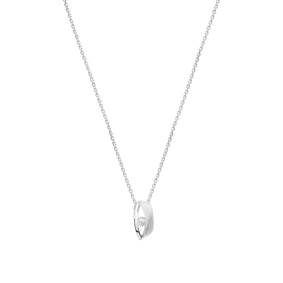 collier zirkonia poli/mat 41 + 4 cm zilver gerhodineerd