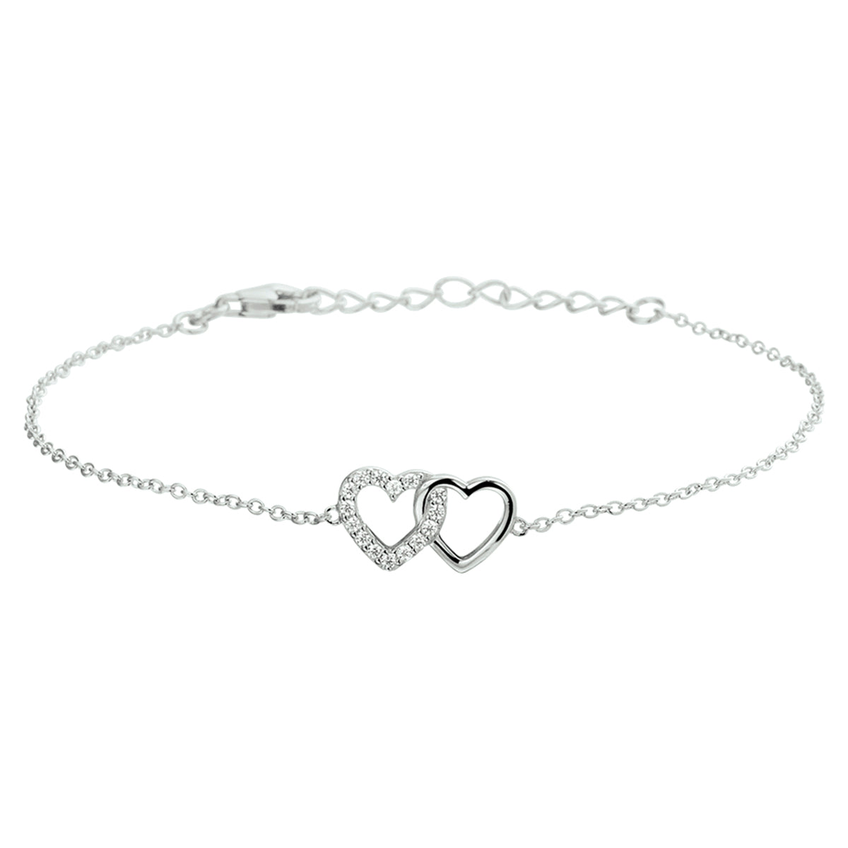 Armband Herzen und Zirkonia 16 + 3 cm Silber rhodiniert